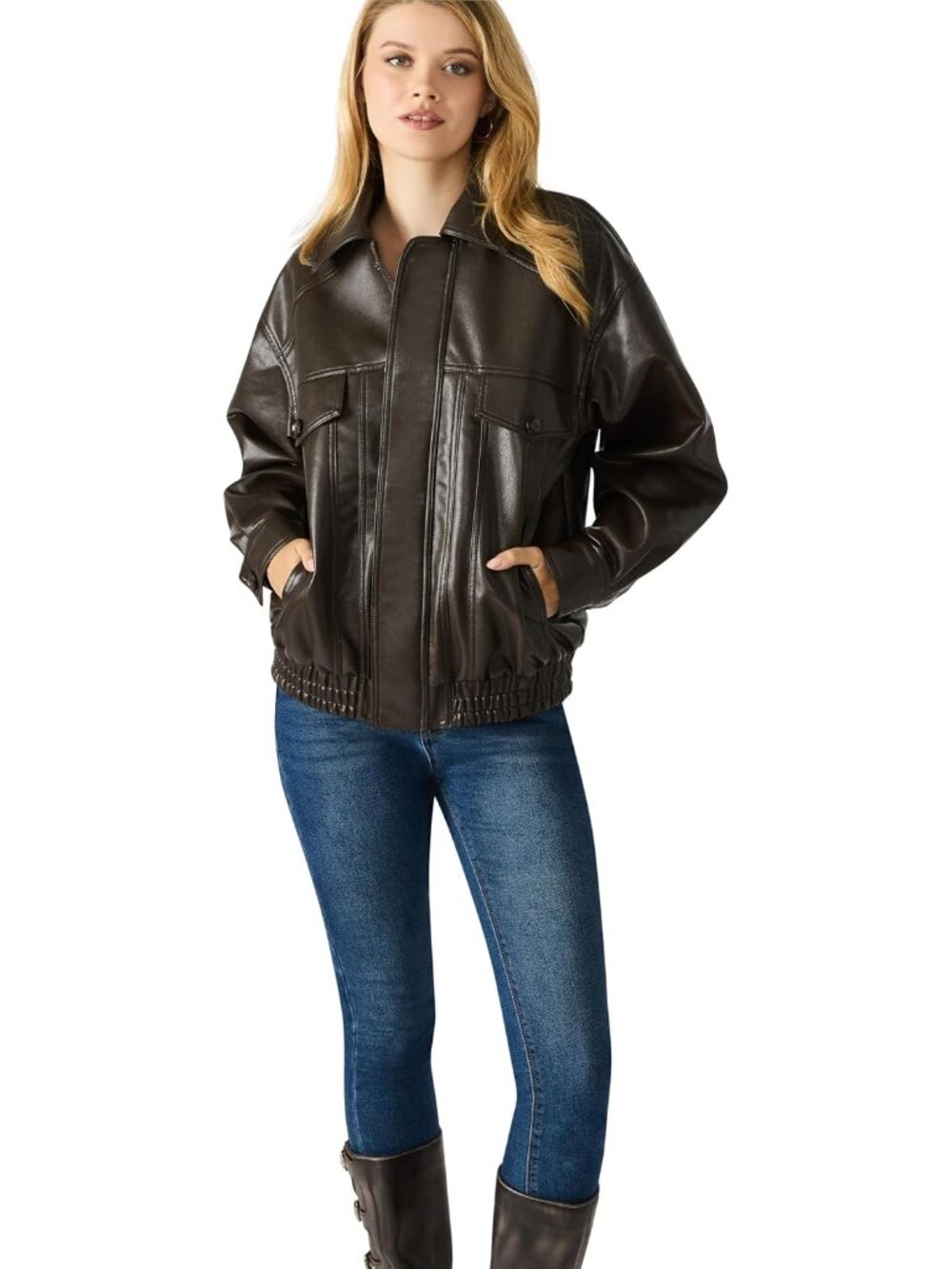 Steve Madden Women's Brown Long Sleeve SOLID Imported Polyurethane Henson Jacket